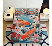 Microfibre Doux Koi Fish Drap-Housse 3D imprimé Sakura Housse de Matelas pour Cadeau de Pendaison de crémaillère Mariage Anniversaire 90x200x25cm