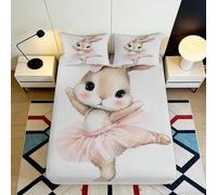 Microfibre Doux Lapin Ballerine Drap-Housse Impression 3D Couverture de Matelas Cadeau Chambre Mariage Anniversaire 90x200x25cm