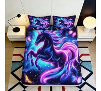 Microfibre Doux Licorne Magique Drap-Housse Impression 3D Couverture Matelas Rêve Cosmique pour Cadeaux Chambre Fête 90x200x25cm