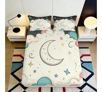 Microfibre Doux Lune Nuage Drap Housse Impression 3D Motif Étoile Rêve Protection Matelas Lavable Cadeau Décoration Chambre 90x200x25cm