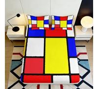 Microfibre Doux Mondrian Couleurs Vives Drap-Housse Impression 3D Protection Matelas Décoration Cadeau Maison Mariage 90x200x25cm