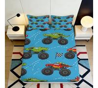 Microfibre Doux Monster Truck Drap-Housse Impression 3D Voiture de Course Housse de Matelas pour Cadeaux Chambre Enfant 90x200x25cm