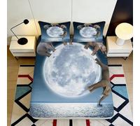 Microfibre Doux Moon Animal Drap-Housse Impression 3D Océan Lit Protège-Matelas pour Cadeau Chambre Maison Décoration 90x200x25cm
