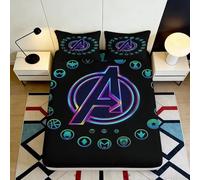 Microfibre Doux Neon Avengers Logo Drap-Housse Impression 3D Housse de Matelas antidérapante Motif Super-héros pour Chambre Cadeau 90x200x25cm