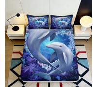 Microfibre Doux Océan Dauphin Drap-Housse Impression 3D Thème Marin Bed Sheet pour Cadeaux Pendaison Mariage Anniversaire 90x200x25cm