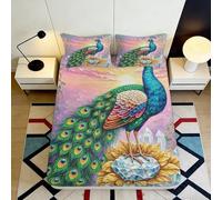 Microfibre Doux Paon Coloré Drap-Housse Impression 3D Fleur Soleil Bed Sheet pour Chambre Cadeau Mariage Pendaison 90x200x25cm
