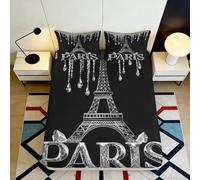 Microfibre Doux Paris Tour Eiffel Drap-Housse 3D imprimé Noir Protection Matelas Cadeau Décoration Chambre Maison 90x200x25cm
