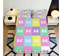 Microfibre Doux Pastel Bow Fitted Sheet Impression 3D Carrés colorés Bed Cover pour Chambre Maison Appartement Cadeau 90x200x25cm