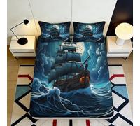 Microfibre Doux Pirate Ship Ocean Drap Housse 3D Printed Matelas Protection Cadeaux Maison Mariage Anniversaire 90x200x25cm