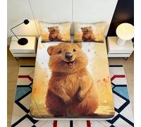 Microfibre Doux Quokka Animal Fitted Sheet Impression 3D Dessin animé Marron Bed Cover pour Cadeau Chambre Maison 90x200x25cm