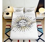 Microfibre Doux Sun Moon Fitted Sheet Impression 3D Celestial Star Bed Cover pour Appartement Cadeau Chambre décor 90x200x25cm
