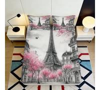 Microfibre Doux Tour Eiffel Paris Drap Housse 3D Printed Couverture Lit Fleurs Roses Cadeau Chambre Décor Utilisation 90x200x25cm