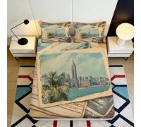 Microfibre Doux Vintage Cityscape Drap-Housse 3D imprimé Carte Postale Rétro Protège-Matelas pour Chambre Étudiant Appartement Décor 90x200x25cm