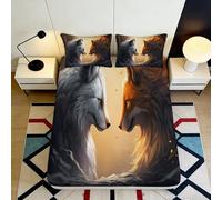 Microfibre Doux Wolf Moon Drap-Housse 3D imprimé Fire Ice Housse de Matelas pour Cadeau Maison Mariage Anniversaire Décoration 90x200x25cm
