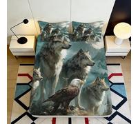 Microfibre Doux Wolf Pack Drap-Housse 3D Imprimé Eagle Bed Cover pour Cadeaux Maison Mariage Anniversaire Décoration 90x200x25cm