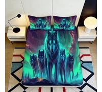 Microfibre Doux Wolf Pack Fitted Sheet Impression 3D Aurora Night Bed Cover pour Cadeau Chambre Maison déménagement Mariage 90x200x25cm