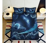 Microfibre Drap-Housse Ciel étoilé Galaxie Impression 3D Cosy Anti-Poussière Nébuleuse Cosmique Protection Matelas Chambre Cadeau 90x200x25cm