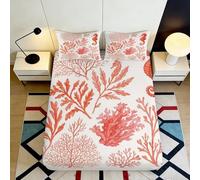Microfibre Drap-Housse Corail Orange déco Chambre 3D imprimé algue Marine Protection Matelas antidérapant Lavable 90x200x25cm