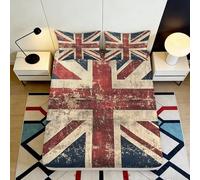 Microfibre Drap Housse Vintage Union Jack Impression 3D Drapeau Britannique Rétro Protection Matelas Chambre Cadeau Lavable 90x200x25cm