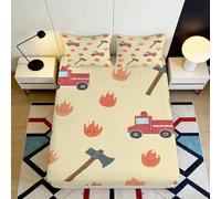 Microfibre Housse de Matelas Camion de Pompier, lit Enfant, Impression 3D décorative, Bed Cover Anti-poussière, Cadeau, Facile d’Entretien, caractères 90x200x25cm