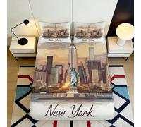 Microfibre imprimé 3D Drap-Housse New York Skyline Statue de la Liberté Protège-Matelas pour Chambre Cadeau 90x200x25cm