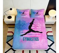 Microfibre Rose Bleu Drap-Housse Impression 3D Gymnastique Silhouette Décoratif Protection Matelas Lavable Cadeau Chambre 90x200x25cm