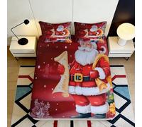 Microfibre Rouge Doux Christmas Santa Fitted Sheet Impression 3D Festive Bed Cover pour Cadeau Maison Décoration 90x200x25cm