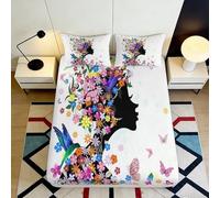 Microfibre Silhouette Florale Papillon Drap-Housse Impression 3D lit Adulte Adolescent décor Chambre Entretien Facile Matelas 90x200x25cm