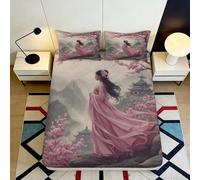 Microfibre Toucher dou, protège-Matelas Motif Dame Orientale Rose, Chambre Cadeau, 3D Printed, Anti-poussière, Facile à Laver, Set literie pour déménagement, Accent déco élégant, 140x200x25cm