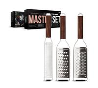 Microplane Coffret cadeau Master 3 pièces - zesteur, râpe très gros grains et double tranchant - lames ultra-tranchantes Made in USA, poignées en noyer, cadres inox - râpes de cuisine haut de gamme