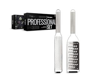 Microplane Professional Series 2 pièces - ensemble 2 pièces: zesteur + râpe extra-grosse, lames ultra-tranchantes, design élégant en acier inoxydable, idéal pour fromage, agrumes et chocolat