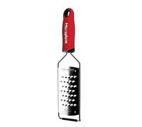 Microplane Râpe de cuisine Très Gros Grains pour les pommes de terre, courgettes, carottes, pommes, choux et fromage en Rouge et en acier inoxydable