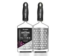 Microplane Râpe de cuisine XL Ultra Gros Grains pour les pommes de terre, le fromage, le chou, le concombre et le potiron en noir et en acier inoxydable