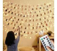 Microwear Guirlande Lumineuse Photo,12M 120LED Guirlande Lumineuse Interieur Photo Chambre LED Avec 52 Photo Clips,Batterie/USB Alimenté,Guirlande Photo pour Accroche Photo, Mariage, Noël