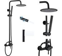 Midanya Ensemble de douche d'extérieur noir mat en acier inoxydable SUS 304 de 20,3 cm avec pommeau de douche à effet pluie de 20,3 cm avec cylindre 2 en 1, support mural, barre coulissante réglable,
