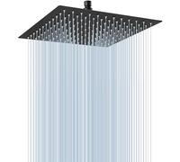 Midanya Pommeau de douche à effet pluie de 25,4 cm, noir mat, carré, en acier inoxydable, haute pression, 0,6 cm, ultra fin, couverture complète du corps avec buse en silicone