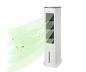 Midea Refroidisseur d'air 4 en 1, Ventilateur avec refroidissement à eau 5L, humidificateur et ionisation, Climatiseur sans tuyau d'évacuation, 355m³/h, avec télécommande, 55W, Blanc