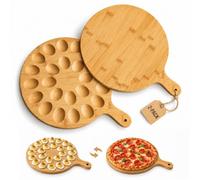 MidingChai Lot de 2 Planche a Pizza & a Œufs Mimosa en Bambou, 33 cm, Ronde | Planche Apero Double Face avec Poignée, Planche à Charcuterie, pour Pizza, Tartes Flambées, Fromage, Pâques, Halloween, Noël