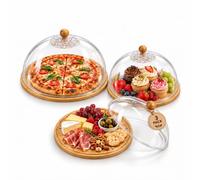 MidingChai Lot de 3 Planche Pizza avec Couvercle en Dôme, 3 Tailles, Bambou | Assiette Pizza avec Rainures de Coupe, pour Pizza 6-14 Pouces, Planche Apero Ronde pour Fêtes, Pique-Niques, Halloween, Noël