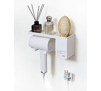 MidingChai Porte Seche Cheveux Mural, Support Seche Cheveux sans Percage, avec Crochet pour Prise, Support Sèche Cheveux Universel, pour Hôtel, Salle de Bains, Salon (24*9*12CM)