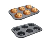 MiDube Lot de 2 Moules à Yorkshire Pudding Géant - Plaque à Muffins Jumbo 6 Cavités Profondes en Acier Carbone Anti-Adhésif, pour Muffins, Cupcakes et Pains - Gris Foncé