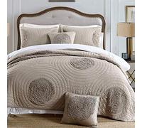 MiDuoHU Couvre-lit matelassé Couverture Couvre-lit Lavable en Relief et réversible de Couleur Unie avec 2 taies d'oreiller 100% Coton(Champagne,230x250cm)