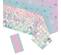 Mienocol Nappe rectangulaire jetable sur le thème de la sirène,130x220 cm,Fournitures de fête sur le thème de la sirène, fêtes prénatales, fêtes sur le thème de la sirène
