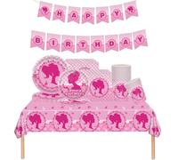 Mienocol Vaisselle de Fête Anniversaire Princesse, 70 Pièces Rose Vif, Assiettes Papier, Tasses, Serviettes, Nappe, Bannière, pour Fille, Décoration Anniversaire, Baby Shower