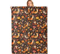 MIEPOS Couverture douce et légère en flanelle avec motif de renard mignon, 152,4 x 203,2 cm, feuilles d'automne, citrouille et renard - Cadeaux pour enfants et amoureux des animaux, pour canapé,