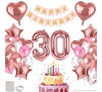 MIEWAA Deco Ballons 30 ans Anniversaire Femme, Decoration Anniversaire 30 ans Kit avec Bannière HAPPY BIRTHDAY, Chiffre 30 Géant Foile, Cœur et Étoile Ballon Foile, Ballons Latex et à Confetti Rose