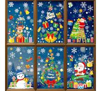Mifferer 235 Autocollants de Fenêtre de Noël, 8 Feuilles de Flocons de Neige Blancs, Arbre de Noël, Père Noël, Boîte Cadeau - Autocollants en PVC pour Fenêtre de Noël - Décorations de Fenêtre de Noël