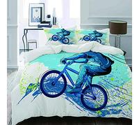 MIGAGA Parure de lit Adulte, Housse de Couette BMX Sportsman Cycling Extreme Vélo Freestyle Triathlon Vitesse, 1 Housse de Couette 140 x 200cm + 2 Taies d'Oreillers 50 * 75 CM