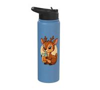 Mignon cerf kawaii anime boire du thé aux bulles fille enfants Stainless Steel Insulated Water Bottle