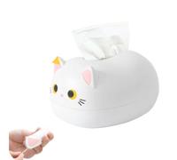Mignon Chat boîte à mouchoirs Couverture Bureau Porte-mouchoirs en Plastique Papier de Soie boîte de Rangement Multifonction Visage Serviette Distributeur Support pour Cuisine Salle de Bain(Blanche)